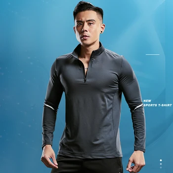Быстросохнущая рубашка для бега, мужская спортивная футболка для бодибилдинга, компрессионный топ с длинным рукавом, облегающие спортивные поло-джетсы для спортзала