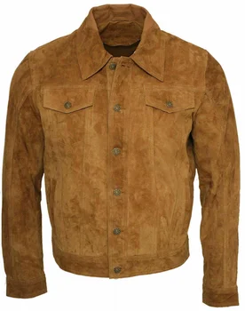 Мужская куртка из натуральной коричневой замши, приталенная куртка-бомбер в байкерском джинсовом стиле