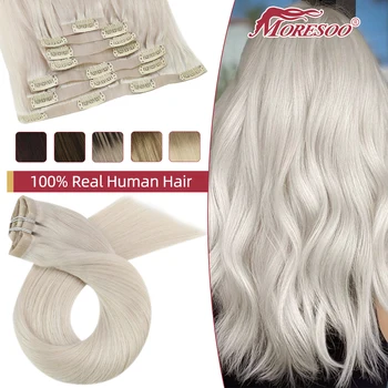 [2 упаковки] Moresoo Бесшовная Заколка для Наращивания человеческих волос, Бразильские волосы, Машинное наращивание Remy, Прямые Невидимые заколки