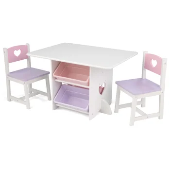 Набор деревянных столов и стульев в форме сердца с 4 ящиками, розовый, фиолетовый и белый Детский стол и стул, детский стол для учебы детей