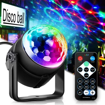 Вращающийся диско-шар DJ Party Lights RGB LED Сценический светильник, проектор, стробоскоп, Лампа для Рождественской Свадьбы, Звуковые огни для вечеринки