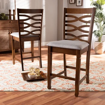 Современный Набор стульев для паба BOUSSAC Lanier, обитый серой тканью орехово-коричневого цвета, из 2 предметов, высота деревянной стойки, Набор стульев для паба
