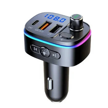 Автомобильный MP3 Bluetooth-плеер T65 с быстрой зарядкой PD/ QC3.0, красочным атмосферным освещением, громкой связью