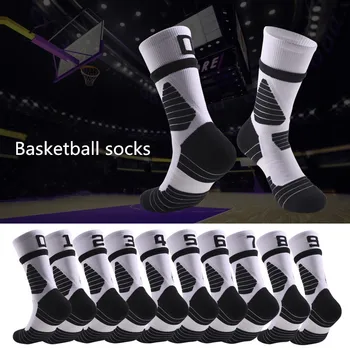 Цифровой Номер Профессиональные Спортивные Носки Баскетбол Фитнес Теннис Бег Дышащие быстросохнущие хлопчатобумажные элитные носки для мужчин и женщин