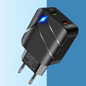 QC3.0 + 2.1A 28 Вт USB Зарядное устройство для мобильного телефона с подсветкой Быстрая Зарядка с двумя портами Американского и европейского Стандарта