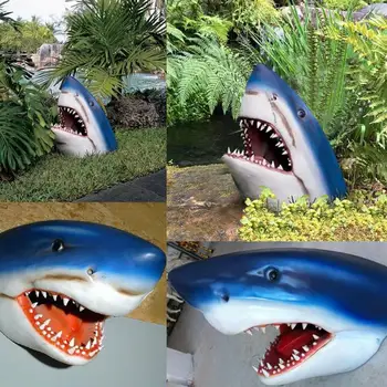 Скульптура акулы, 3D Фигурки Челюстей, Силиконовые Уличные декоративные поделки Для Дверного Проема, внутреннего дворика, балкона, Лужайки на заднем дворе