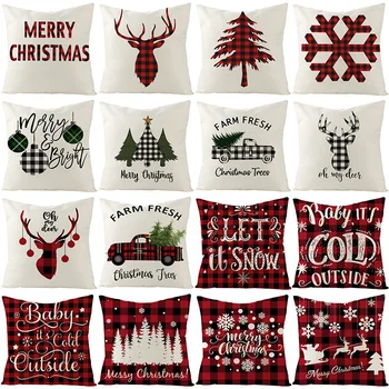 Рождественская наволочка, красивая льняная наволочка, украшение для диванной подушки, Решетчатая наволочка, Рождественские украшения для дома