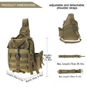 1000D Тактическая сумка на одно плечо, Военный рюкзак на одно плечо, Армейская штурмовая сумка-слинг Molle, Маленький рюкзак EDC на одном ремне