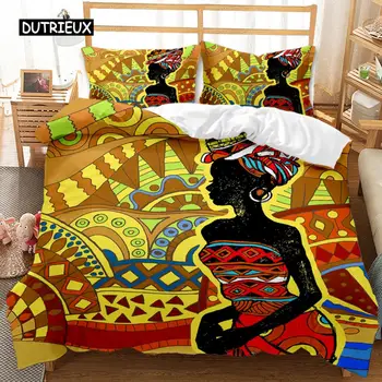 Африканский пододеяльник из микрофибры Этнический афро комплект постельного белья для двоих афроамериканское одеяло Оранжевый Древний пустынный Пододеяльник