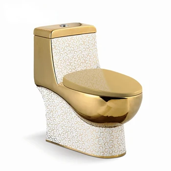 Золотой цельный туалет с закрытым стулом для мытья под действием силы тяжести