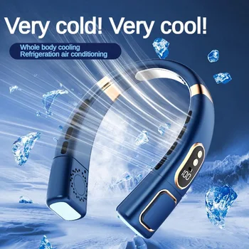 Шейный вентилятор с цифровым дисплеем, вентилятор с безлопастным шейным ободком, Портативный мини-охладитель воздуха, USB-аккумулятор, громкая связь на открытом воздухе