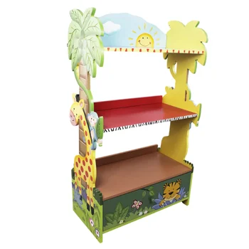 Детская Деревянная книжная полка Fantasy Fields Sunny Safari с ящиками для хранения, Многоцветный книжный шкаф