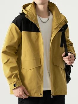 2023 Новая мужская куртка в стиле пэчворк, Уличная шляпа, Съемное водонепроницаемое пальто, ветровка с капюшоном, мужская повседневная куртка на молнии Большого размера 8XL