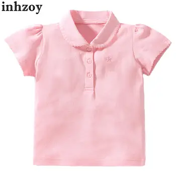 Хлопчатобумажная футболка для маленьких девочек, Летний повседневный топ, Футболка с коротким рукавом и отложным воротником, блузка, одежда для игр на открытом воздухе, детская униформа