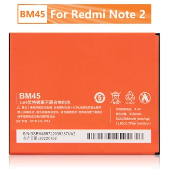 Сменный аккумулятор телефона BM45 для Xiaomi Redmi Note 2, Redmi note2, Redrice Note2, 3060 мАч