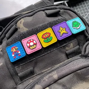 ПВХ Super Marioo Тактические Нашивки Милые Пиксели Мультяшный Ностальгический Резиновый значок для одежды, рюкзак, наклейка 