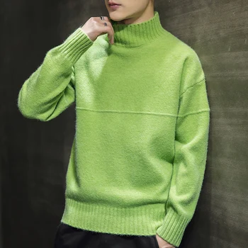 Толстый свитер с полувысоким воротником 2023, зимние модные однотонные теплые мужские свитера с длинным рукавом zde1654