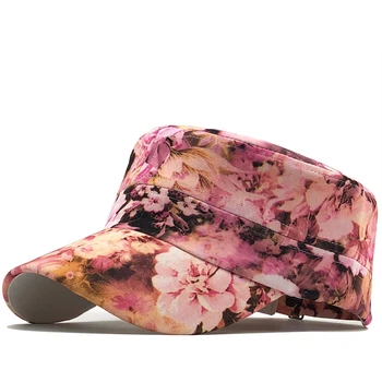 Классические винтажные женские хлопчатобумажные кепки с плоским верхом и шляпа Регулируемой толщины, зимние шляпы в стиле милитари с цветами для девочек