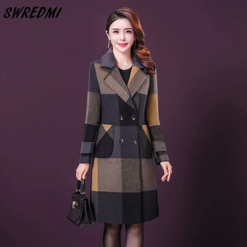 Осенне-зимняя Шерстяная куртка, Женская одежда, Шерстяные пальто средней длины, Тонкая Дикая Элегантная Женская Корейская верхняя одежда 5XL SWREDMI