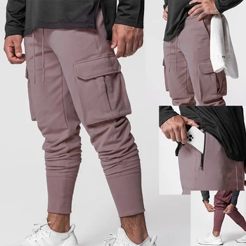2023 Новые мужские 100% хлопковые однотонные спортивные повседневные брюки, Мужские баскетбольные брюки для бега на открытом воздухе, брюки-карго с несколькими карманами