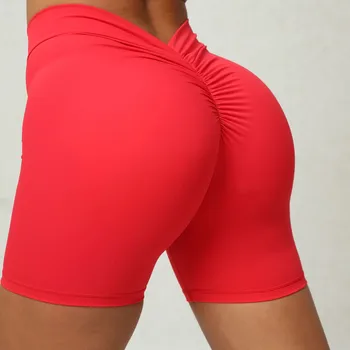 Женские Бесшовные шорты для йоги с V-образным вырезом сзади и талией, Быстросохнущие Нейлоновые спортивные тренировочные короткие брюки