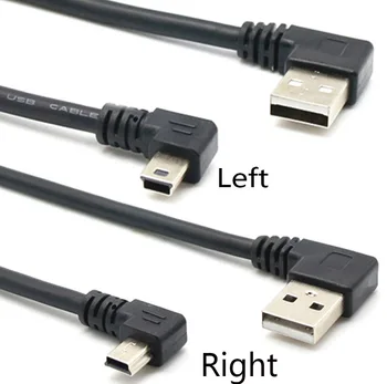 0,25 м Слева и справа Mini USB B Type 5pin Штекер под углом 90 градусов Влево к USB 2.0 Штекерному кабелю для передачи данных Черного цвета