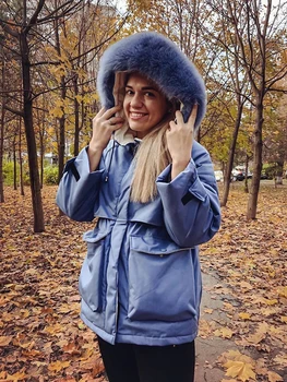 Модное Новое зимнее пуховое пальто с капюшоном из натурального меха, женское пальто на 90% белом утином пуху, толстые теплые парки, женская верхняя одежда