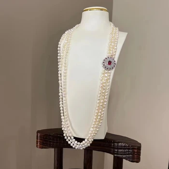 3 Нити Натурального Белого культивированного жемчуга в стиле барокко, ожерелье из прозрачного кристалла Кварца Для женщин, Женская Мода, Ювелирный подарок