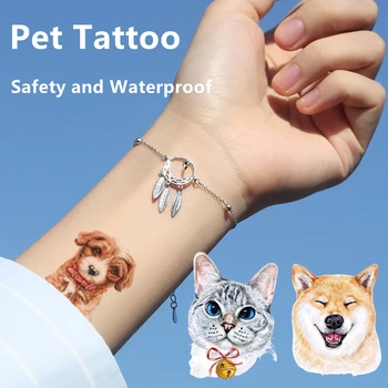 Временные татуировки с милым домашним животным для женщин, боди-арт, татуировка на руках, ногах, реалистичная нетоксичная водонепроницаемая поддельная татуировка животного