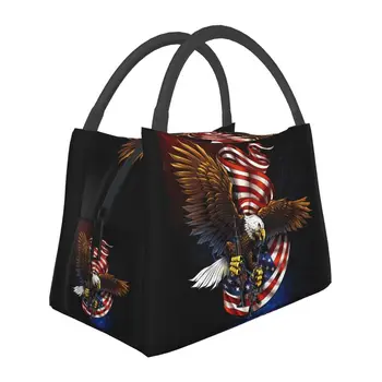 Патриотический Флаг США, Американский Орел, Термоизолированная сумка для ланча, Женский Портативный Контейнер для ланча для пикника на открытом воздухе, коробка для еды