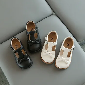 2021 Модная Дизайнерская обувь для девочек с Т-образным вырезом, Кружевные детские Модельные туфли Принцессы, Классические Черные Бежевые Школьные туфли для девочек E06072