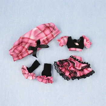 Аксессуары для кукол DBS 1/6 BJD blyth, черно-розовый клетчатый костюм, носки и шляпа