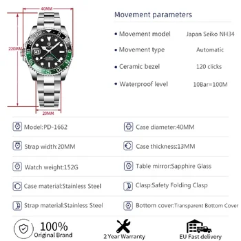 Дизайн V3 PAGANI, Новые автоматические механические часы NH34, Мужские Роскошные наручные часы с сапфировым стеклом 40 мм, Керамика GMT, 100 М Водонепроницаемость