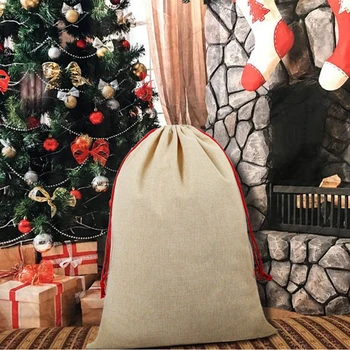Рождественский мешок Санта Клауса из искусственной Мешковины, Льняная Веревка Классического стиля, Шнурок, Персонализированный Пустой подарочный пакет, Негабаритный Рождественский подарок для Нее