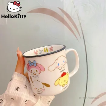 Керамические Чашки для воды Sanrio Милая Мультяшная кружка My Melody Креативный Дизайн Домашняя Чашка Для Хлопьев, молока, Офисная Чашка для Кофе, Кружки с ручкой