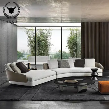 Дизайн гостиной роскошной виллы в скандинавском стиле, Комбинированный диван из кожаной ткани, Мебель на заказ