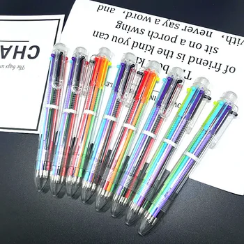 Оптовая Креативная прозрачная 6-цветная шариковая ручка Милые студенческие канцелярские принадлежности Многоцветная ручка масляного цвета В наличии на складе