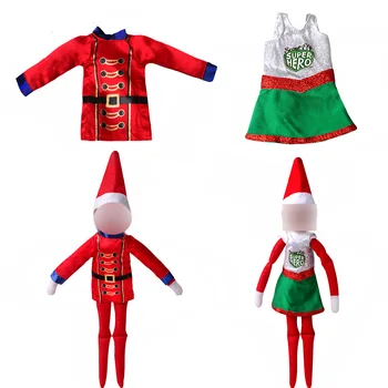 Аксессуары для одежды Рождественского эльфа, зеленое платье с принтом и красная рубашка, подходят для куклы 30 см, детские игрушки, Аксессуары, подарки