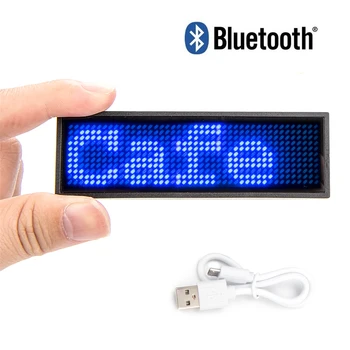 Bluetooth12 * 48 Пикселей светодиодный значок с именем, магнит и булавка с USB-программируемой прокруткой, Совместимая Перезаряжаемая красная/синяя