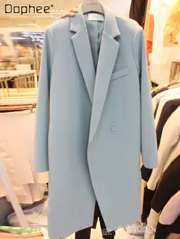 Темпераментные длинные пальто на зиму для женщин 2023, Новый Корейский стиль, Свободные модные женские универсальные куртки Blzer Feminino