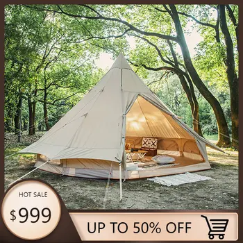 4X4X2,8 м Водонепроницаемая хлопчатобумажная брезентовая палатка для кемпинга 20㎡ На открытом Воздухе, роскошная палатка для кемпинга на 4-8 человек, дышащая