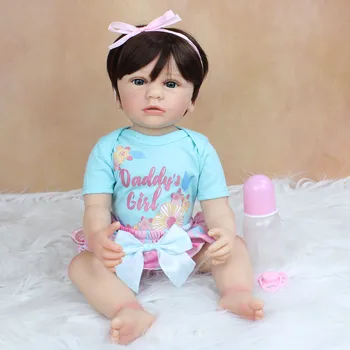 55 СМ Полное Силиконовое Тело Reborn Baby Girl Кукла Игрушка Мягкая Виниловая Принцесса Для Малышей Классическое Платье Boneca Подарок На День Рождения Подарок