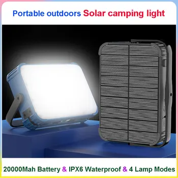 Портативная походная лампа, наружный банк солнечной энергии, 20000 мАч, зарядное устройство для смартфонов, 1500ЛМ, IPX6, Водонепроницаемый солнечный светодиодный светильник