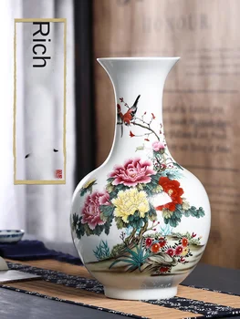 Керамическая пастельная ваза с пионами, цветущая богатая декоративная ваза для гостиной, украшения для дома