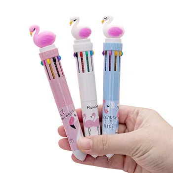 10 Шт Милый Мультяшный Фламинго 10 Цветов, Шариковая ручка, Креативная Студенческая Многофункциональная ручка с несколькими Ручками