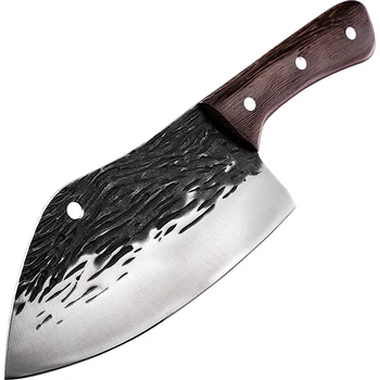 Традиционный Кухонный нож ручной ковки, Молоток, Измельчитель шеф-повара из нержавеющей стали, Кухонные Ножи, Деревянная Мясорубка, Мясницкий нож