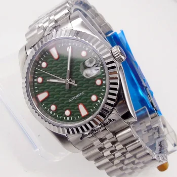 36 мм/39 мм Сапфировые Мужские Автоматические часы Japan Miyota 8215 Зеленый Циферблат Зеленый Люм Фиксированный Безель Юбилейный Ремешок Дисплей Даты Cyclops