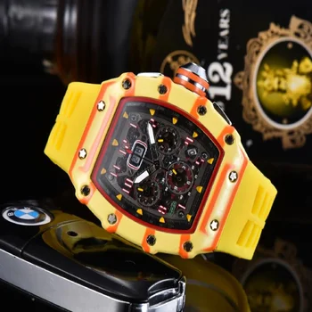 6-контактные автоматические часы RM, мужские часы класса люкс 2023, полнофункциональные кварцевые часы с силиконовым ремешком, подарок