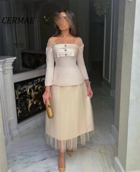 CERMAE, квадратный воротник, длинные рукава, шифоновое вечернее платье для выпускного вечера, Трапециевидное вечернее платье с шампанским, вечерние платья для женщин 2023