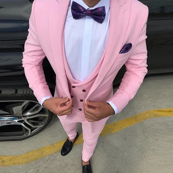 Розовые Мужские костюмы для выпускного вечера Slim Fit 2023, Свадебный Смокинг Жениха, 3 предмета, Мужской Модный Блейзер на заказ с жилетом и брюками